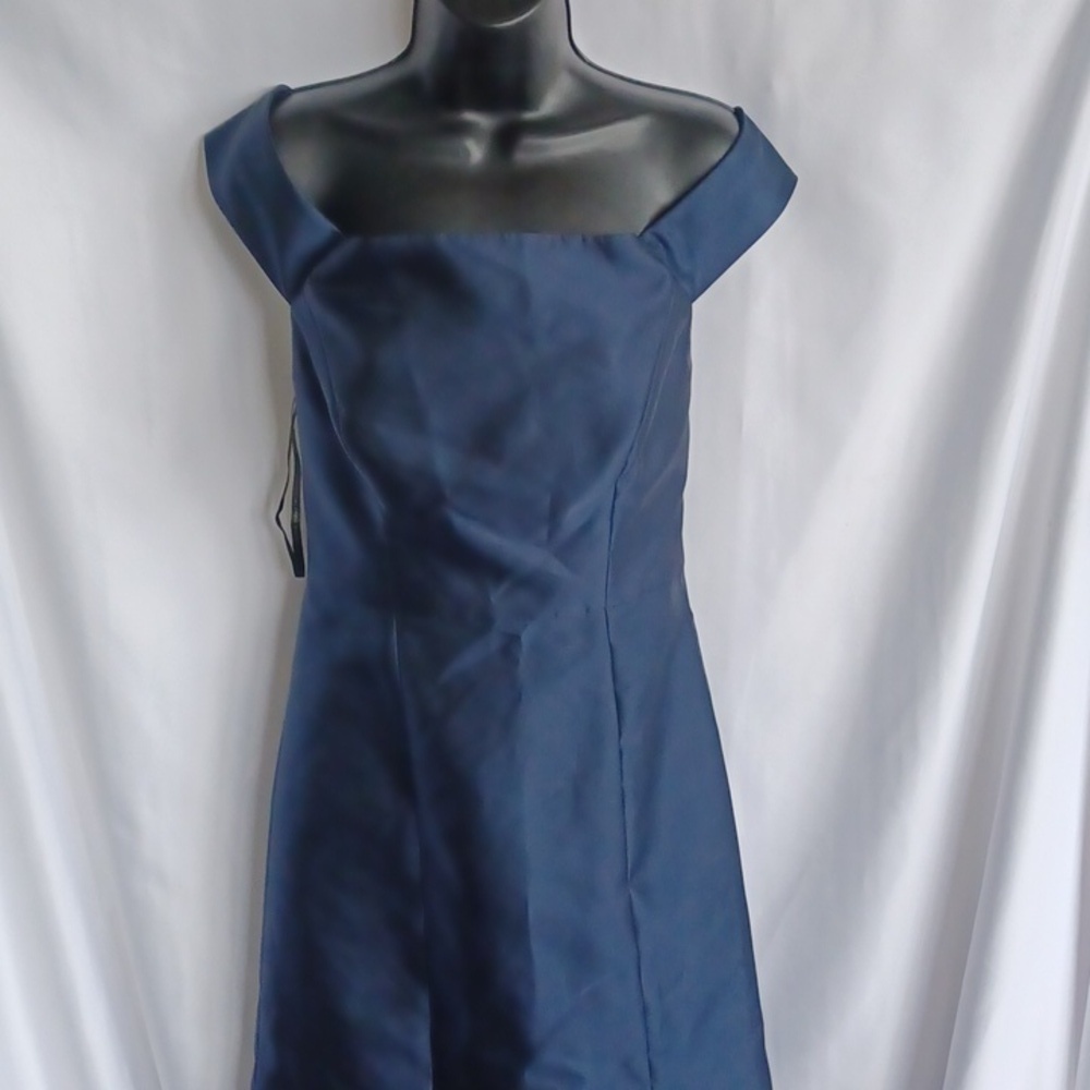 Alfred Sung Women's Midnight Blue Criss-cross Off The Shoulder Gown Dress Sz 6 - Picture 3 of 8